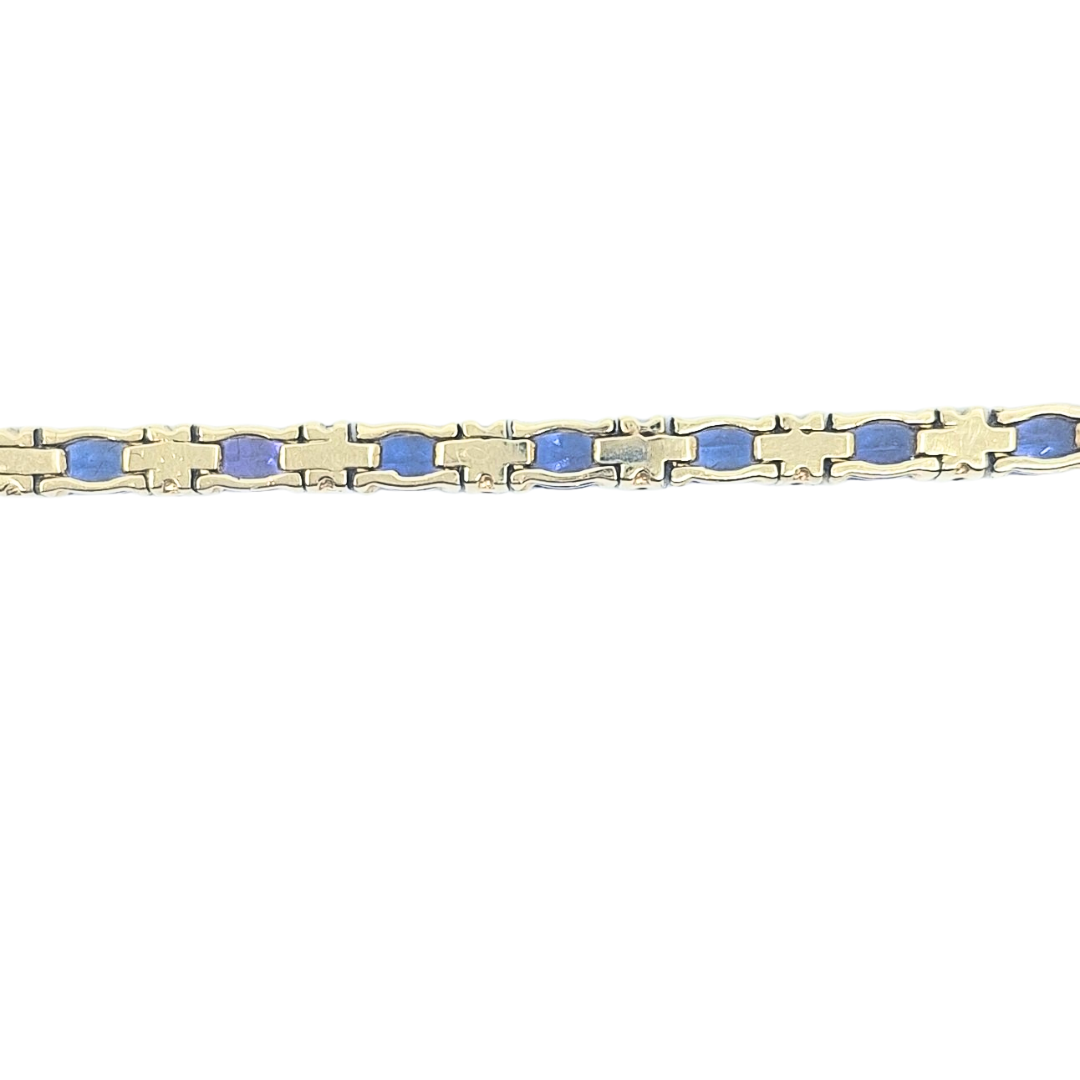 14ct Yellow Gold Tanzanite & Diamond Bracelet 7"