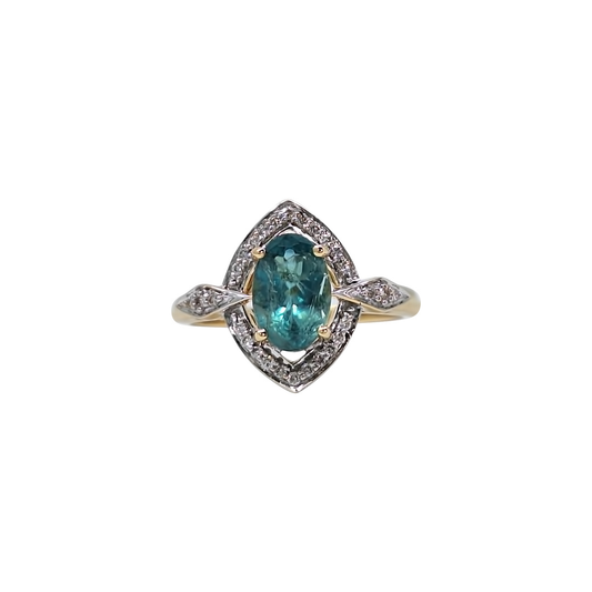 18ct Yellow Gold Grandidierite & Zircon Ring