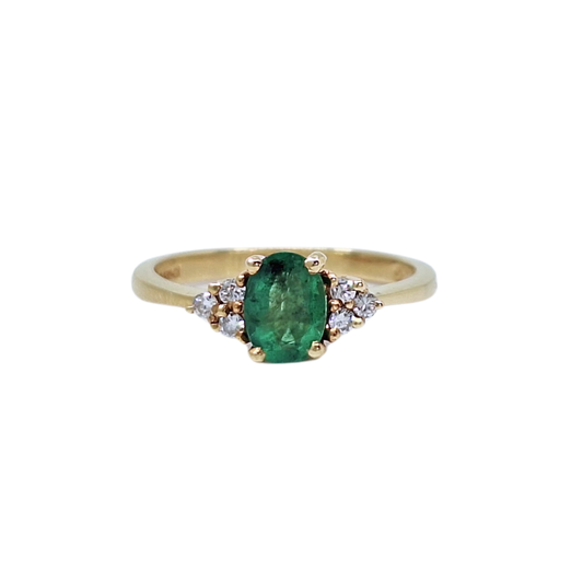 18ct Yellow Gold Emerald & Diamond Ring