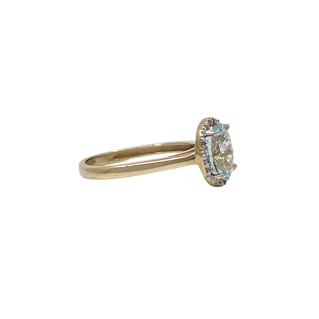 18ct Yellow Gold Aquamarine & Zircon Halo Ring