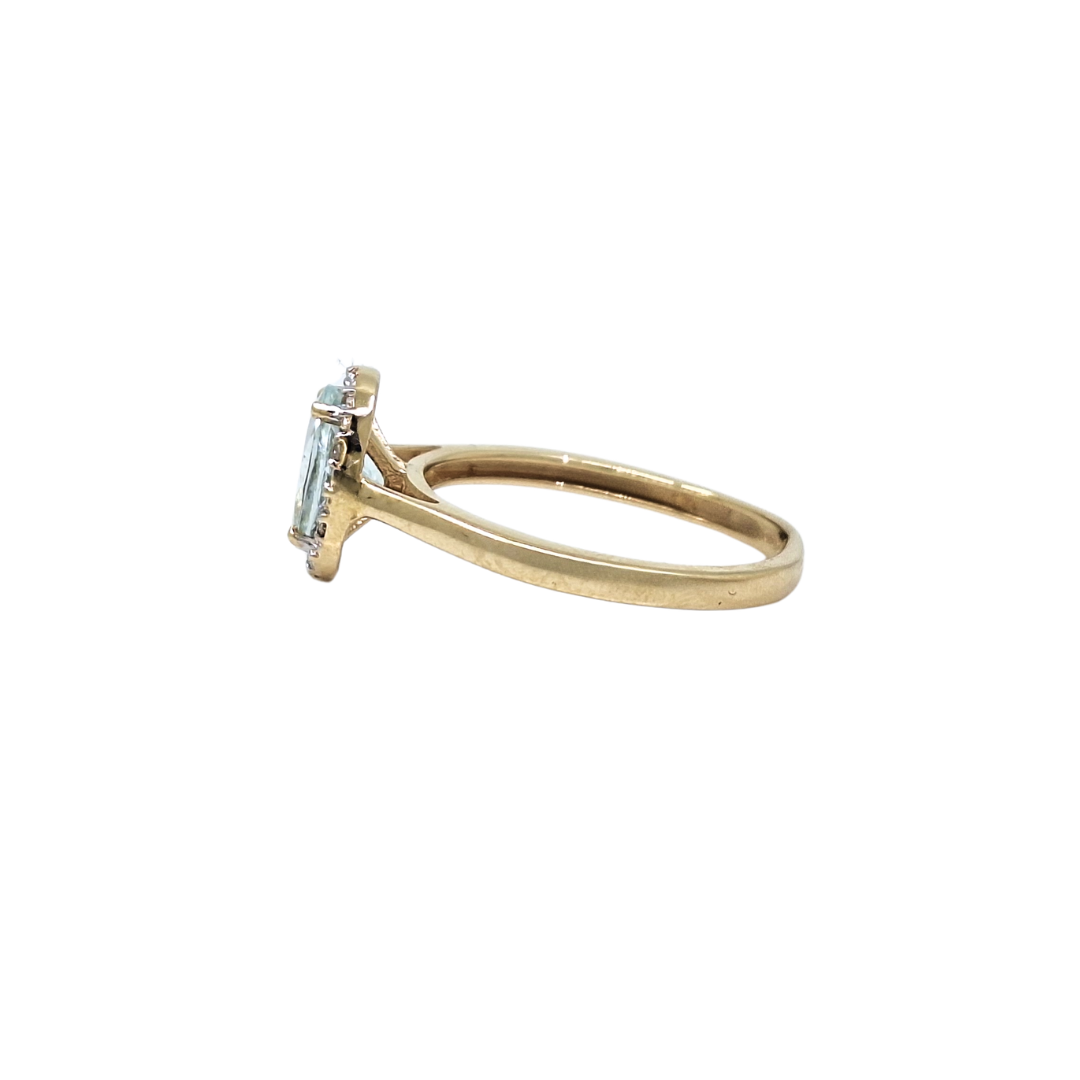 18ct Yellow Gold Aquamarine & Zircon Halo Ring