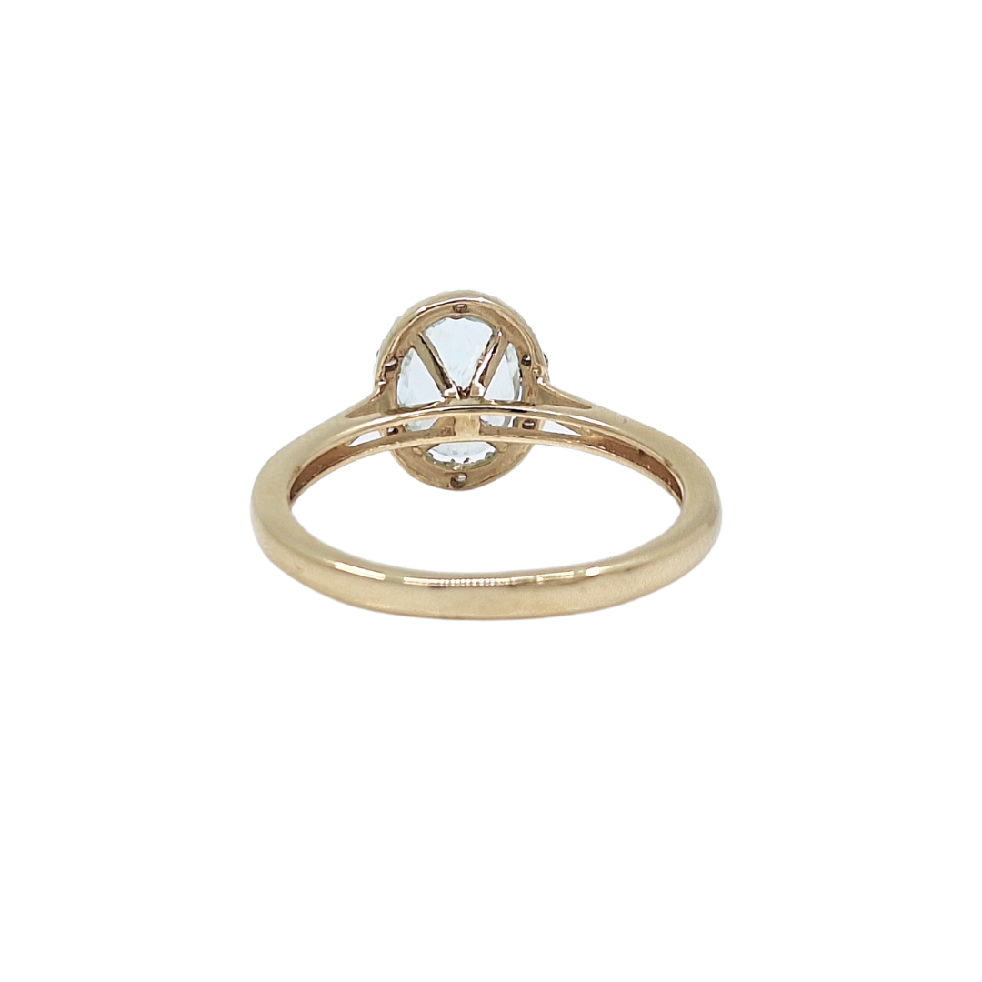 18ct Yellow Gold Aquamarine & Zircon Halo Ring