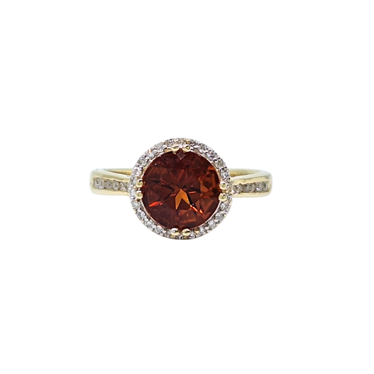 9ct Yellow Gold Madeira Garnet & Diamond Ring