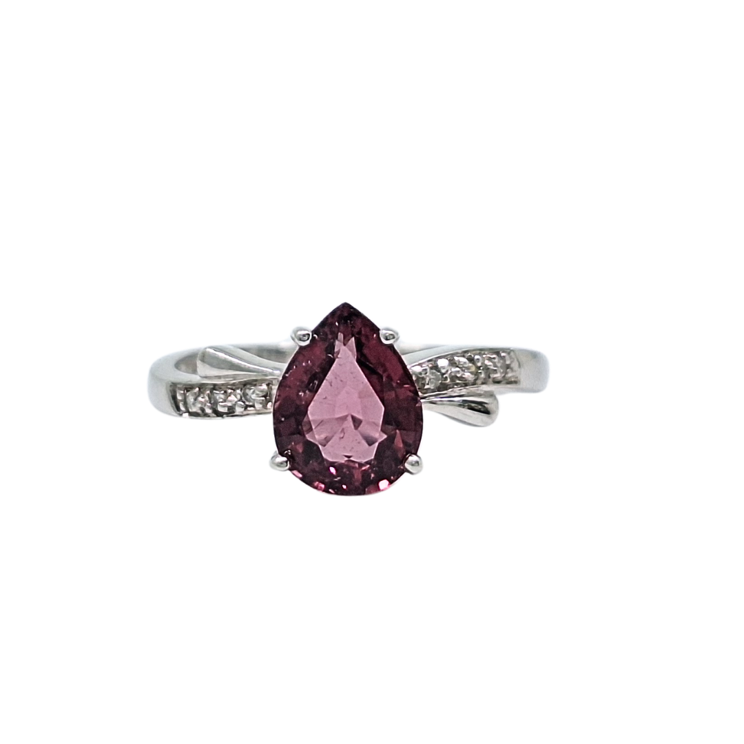 9ct White Gold Pink Tourmaline & Zircon Ring