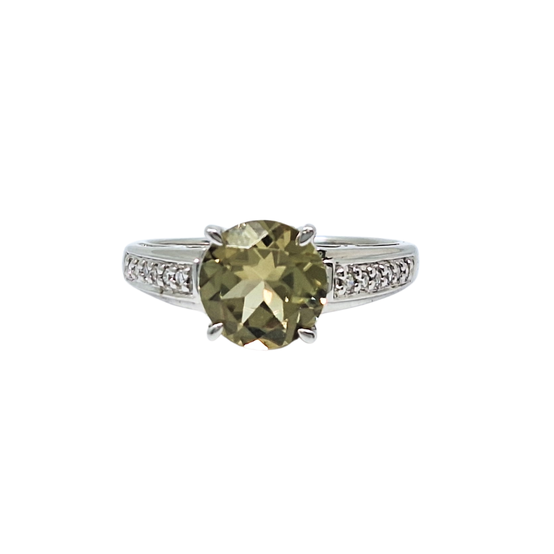 9ct White Gold Csarite & Diamond Ring