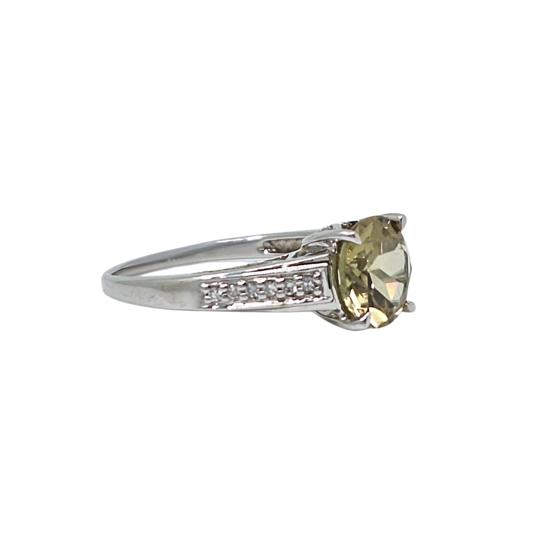 9ct White Gold Csarite & Diamond Ring
