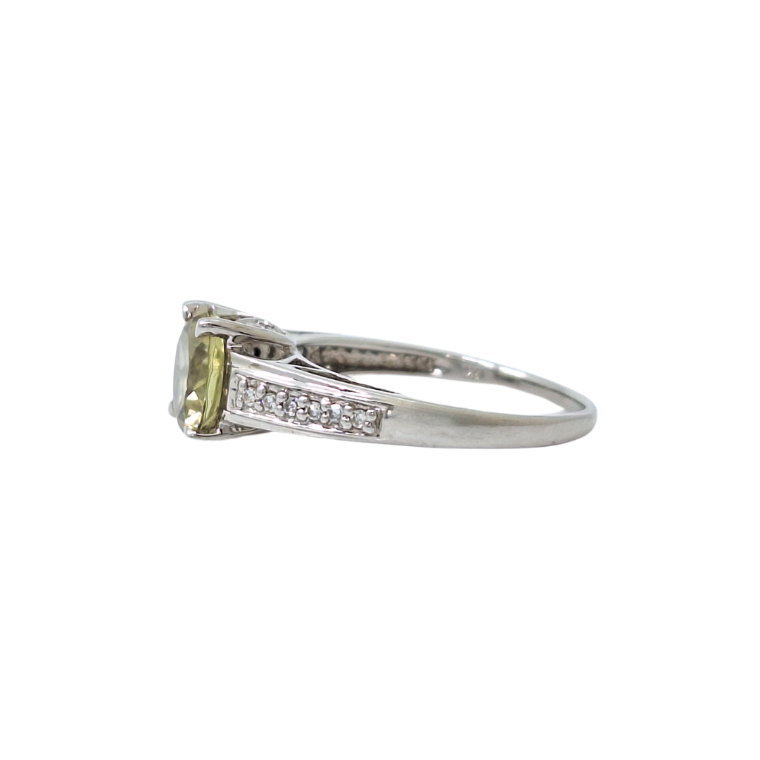 9ct White Gold Csarite & Diamond Ring