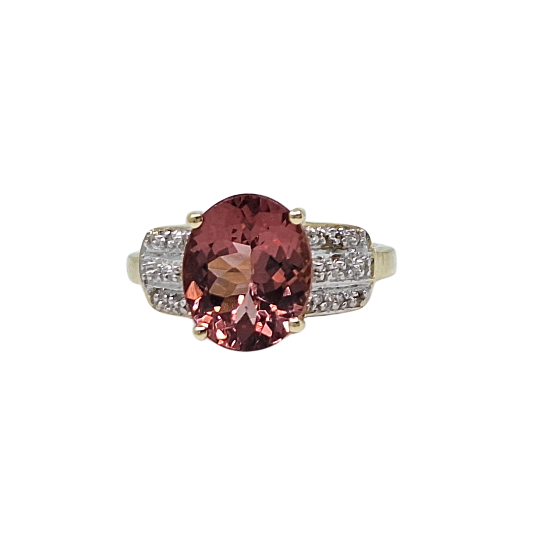 10ct Yellow Gold Rubellite & Zircon Ring