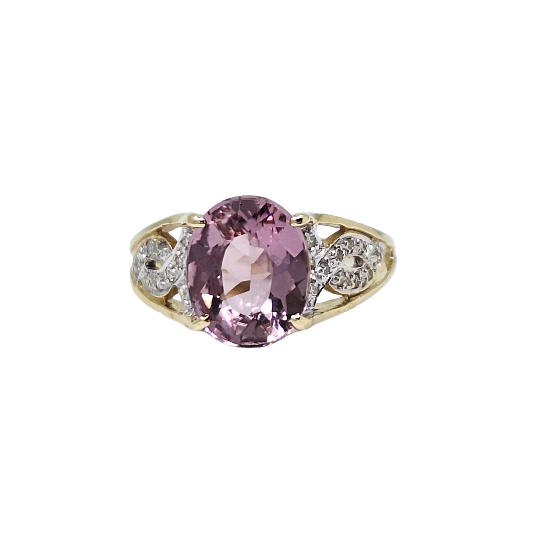 9ct Yellow Gold Pink Tourmaline & Diamond Ring