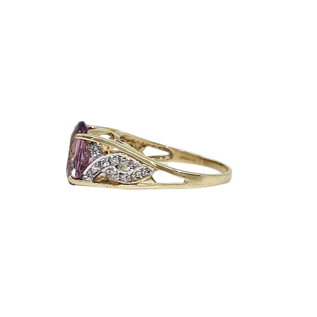 9ct Yellow Gold Pink Tourmaline & Diamond Ring
