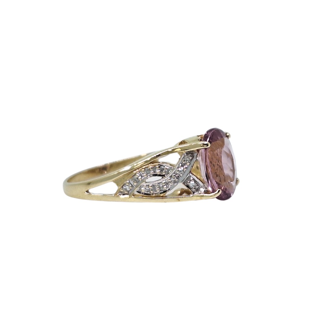 9ct Yellow Gold Pink Tourmaline & Diamond Ring