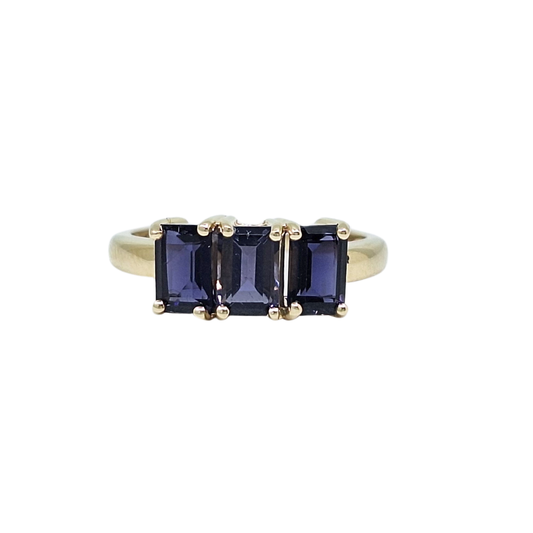 9ct Yellow Gold Iolite Three Stone Ring