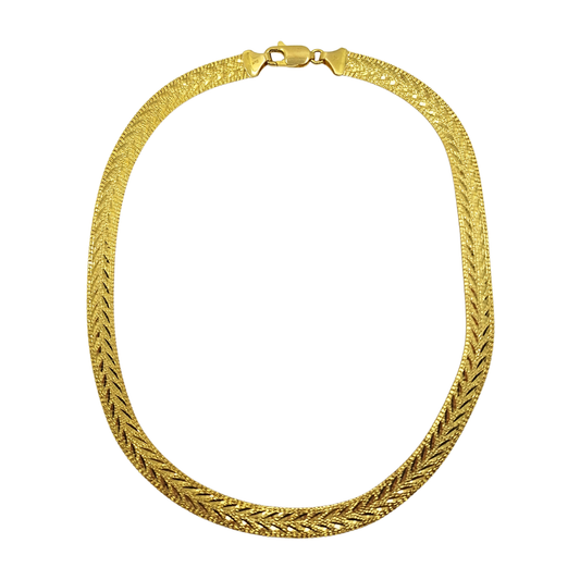 14ct Yellow Gold Patterned Herringbone Collar Necklace 16"