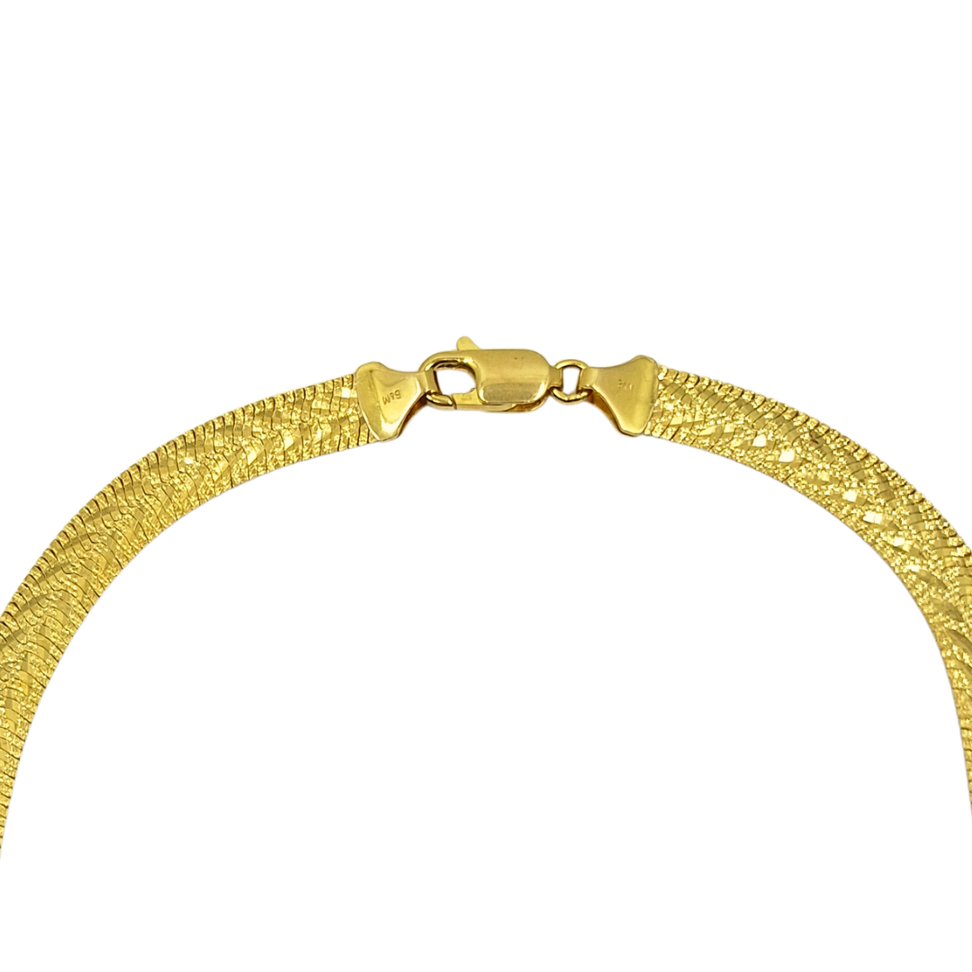 14ct Yellow Gold Patterned Herringbone Collar Necklace 16"