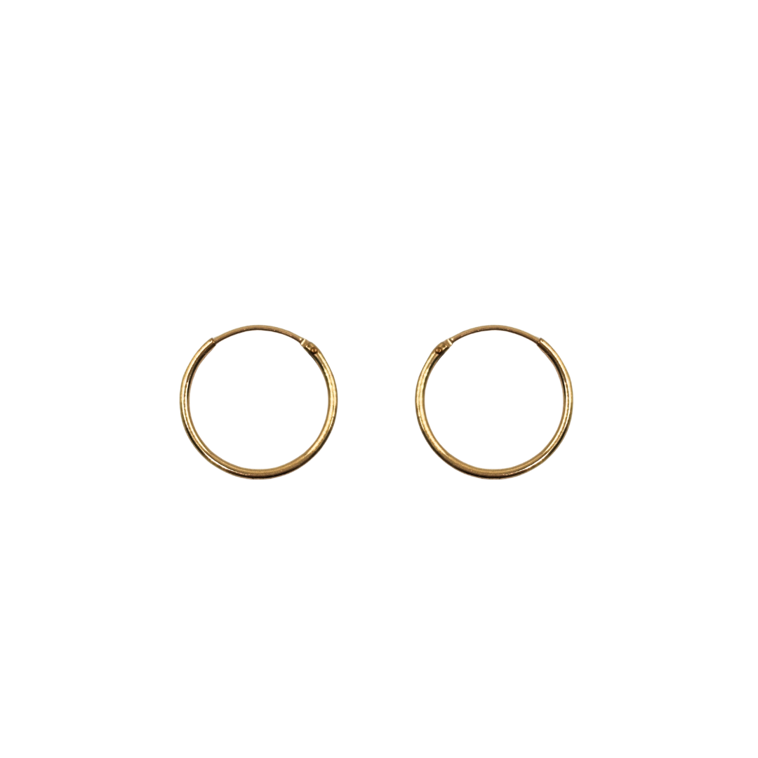 9cy Yellow Gold 16mm Plain Sleeper Earrings
