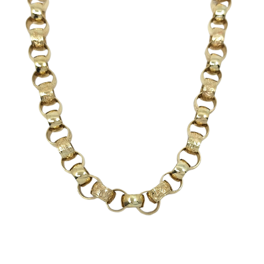 9ct Yellow Gold Patterned Belcher Chain 25"
