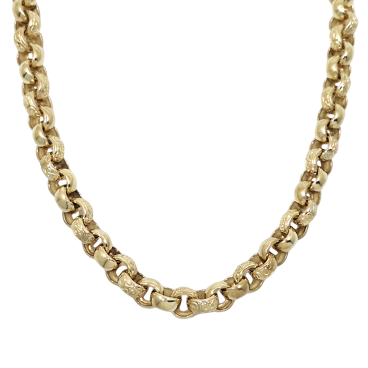 9ct Yellow Gold Solid Patterned Belcher Chain 24"