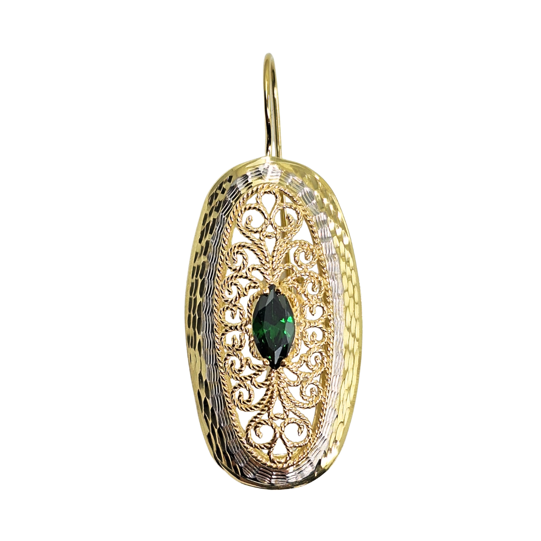 14ct 2 Colour Gold Green Cubic Zirconia Drop Earrings