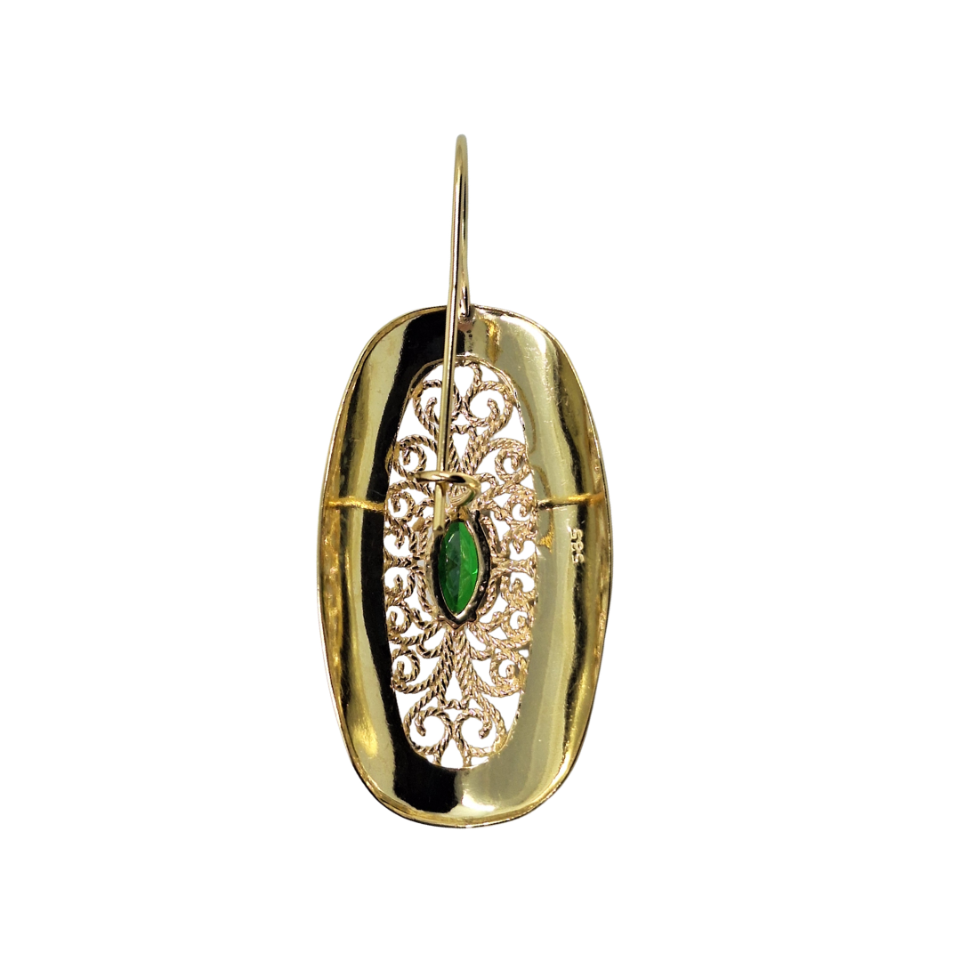 14ct 2 Colour Gold Green Cubic Zirconia Drop Earrings