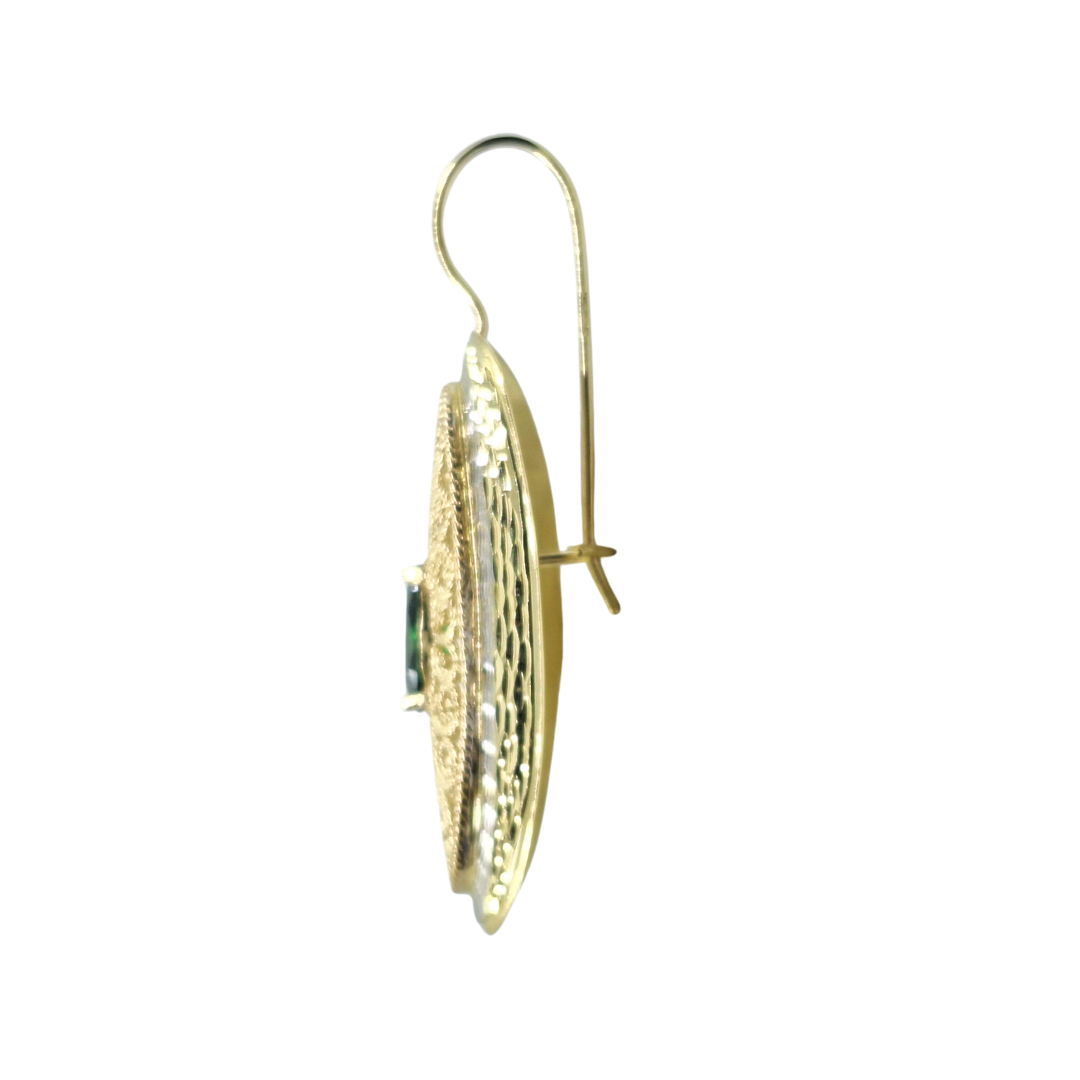 14ct 2 Colour Gold Green Cubic Zirconia Drop Earrings