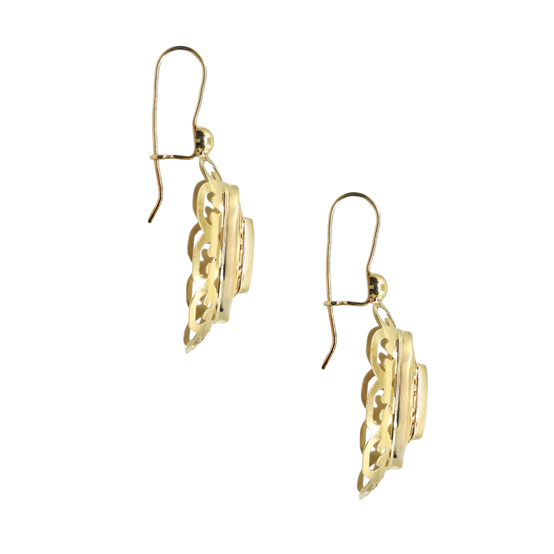 14ct Yellow Gold Red Stone Drop Earrings