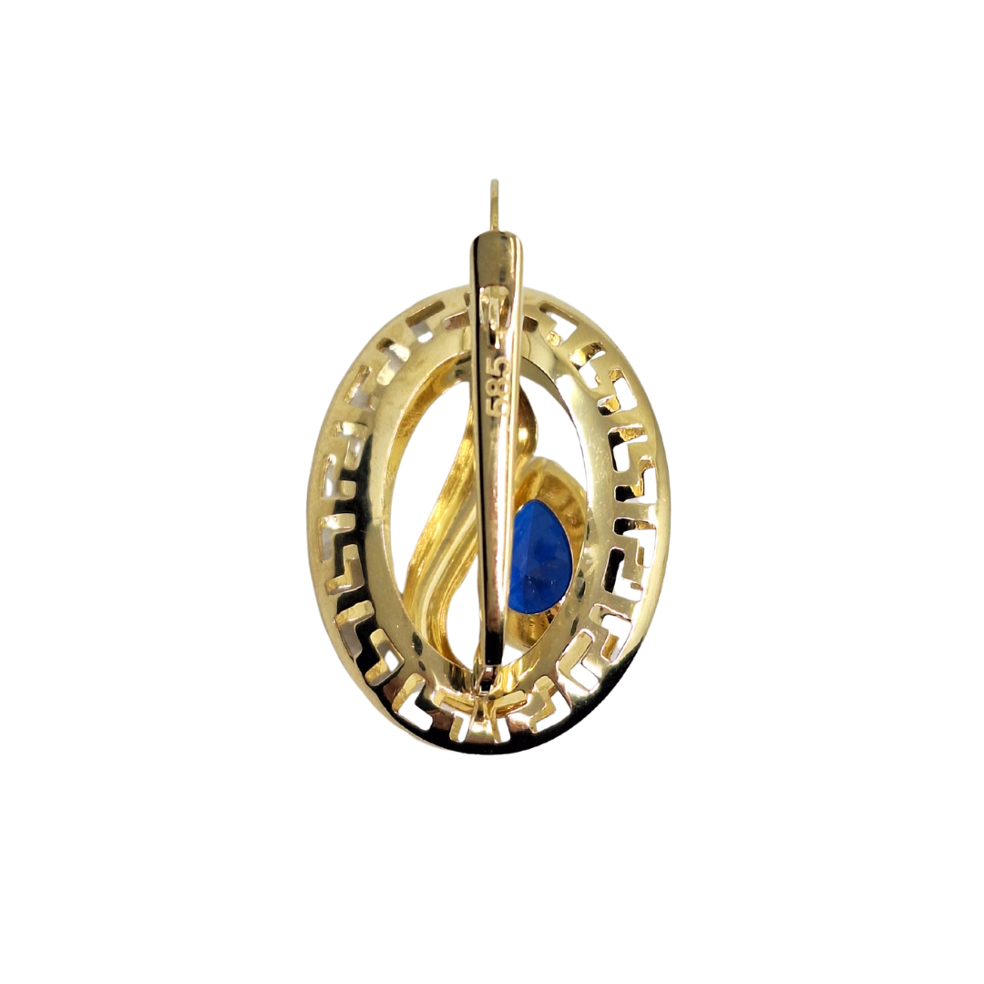 14ct Yellow Gold Greek Key Blue Cubic Zirconia Drop Earrings
