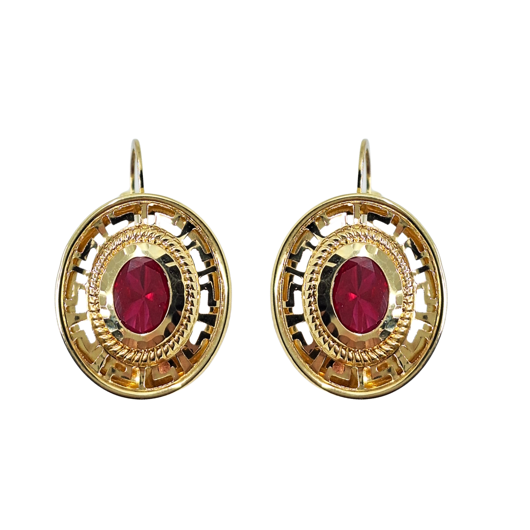 14ct Yellow Gold Red Cubic Zirconia Drop Earrings