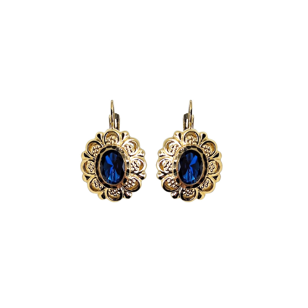 14ct Yellow Gold Blue Cubic Zirconia Drop Earrings