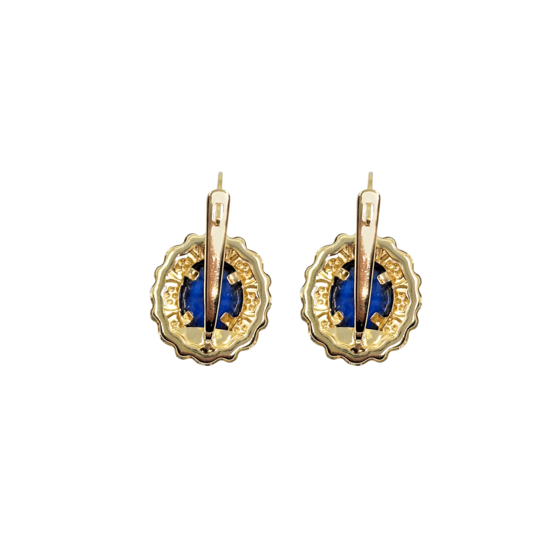 14ct Yellow Gold Blue Cubic Zirconia Drop Earrings