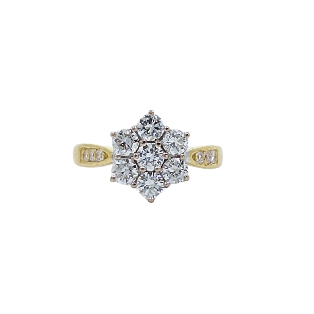 18ct Yellow Gold Diamond Cluster Ring 1.20ct