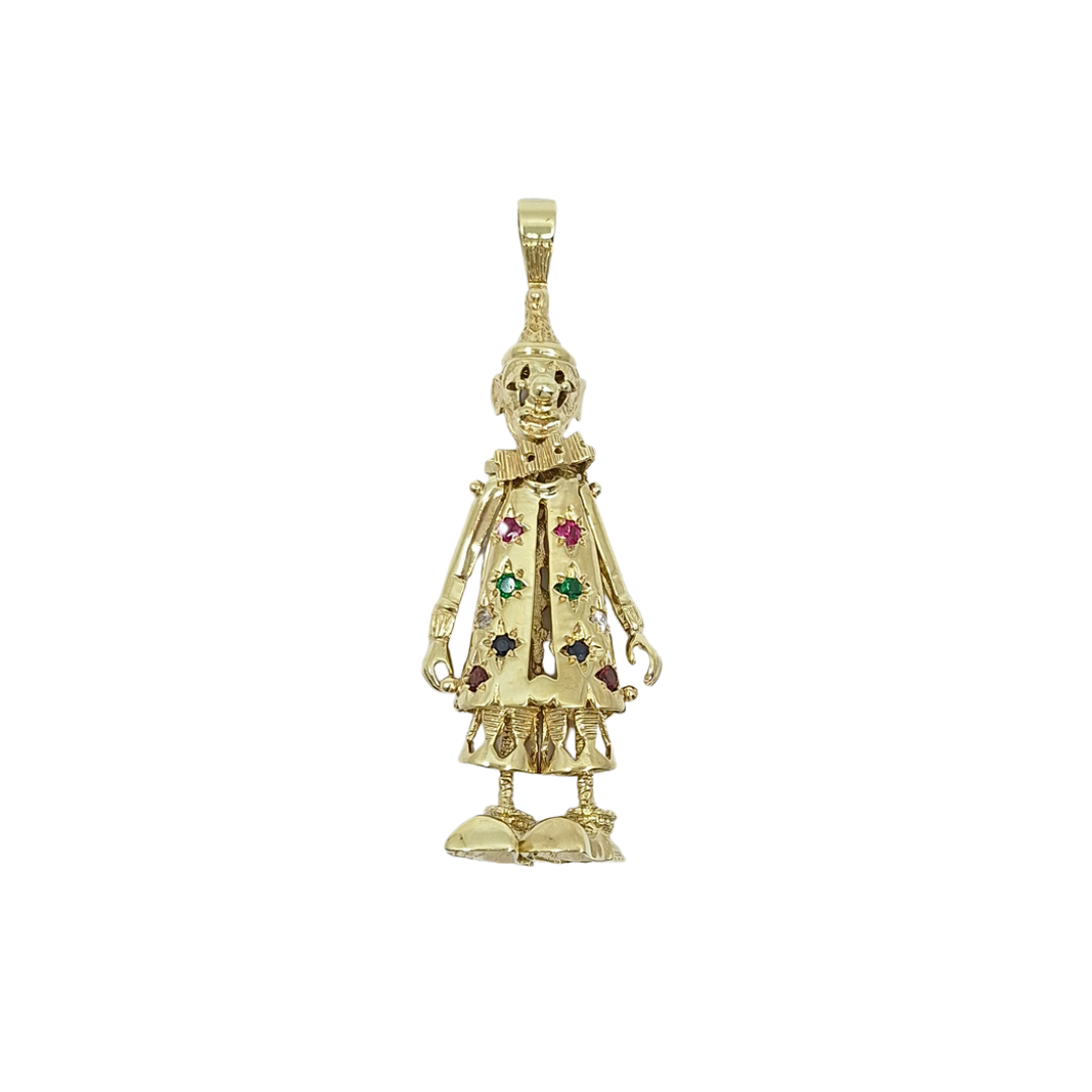 9ct Yellow Gold Large CZ Clown Pendant