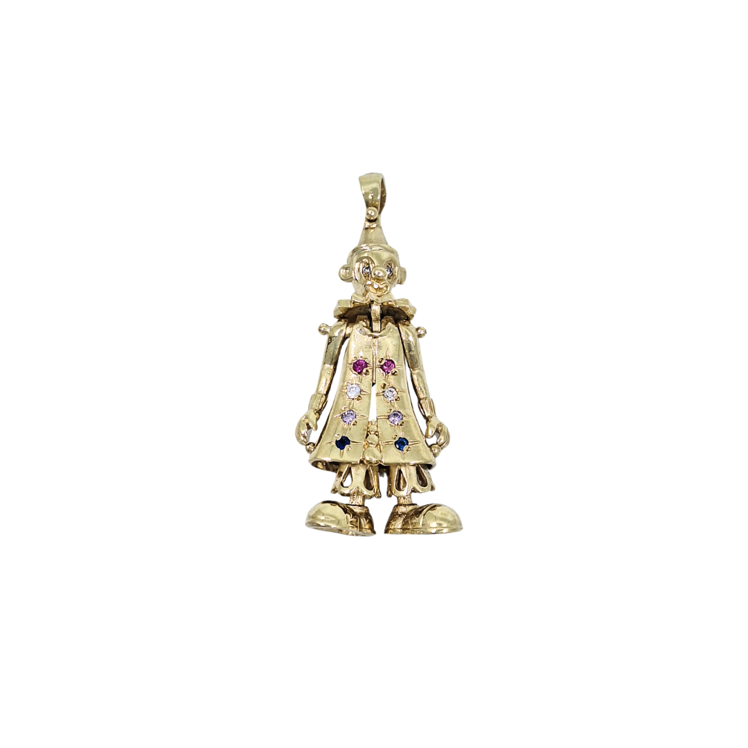 9ct Yellow Gold CZ Clown Pendant
