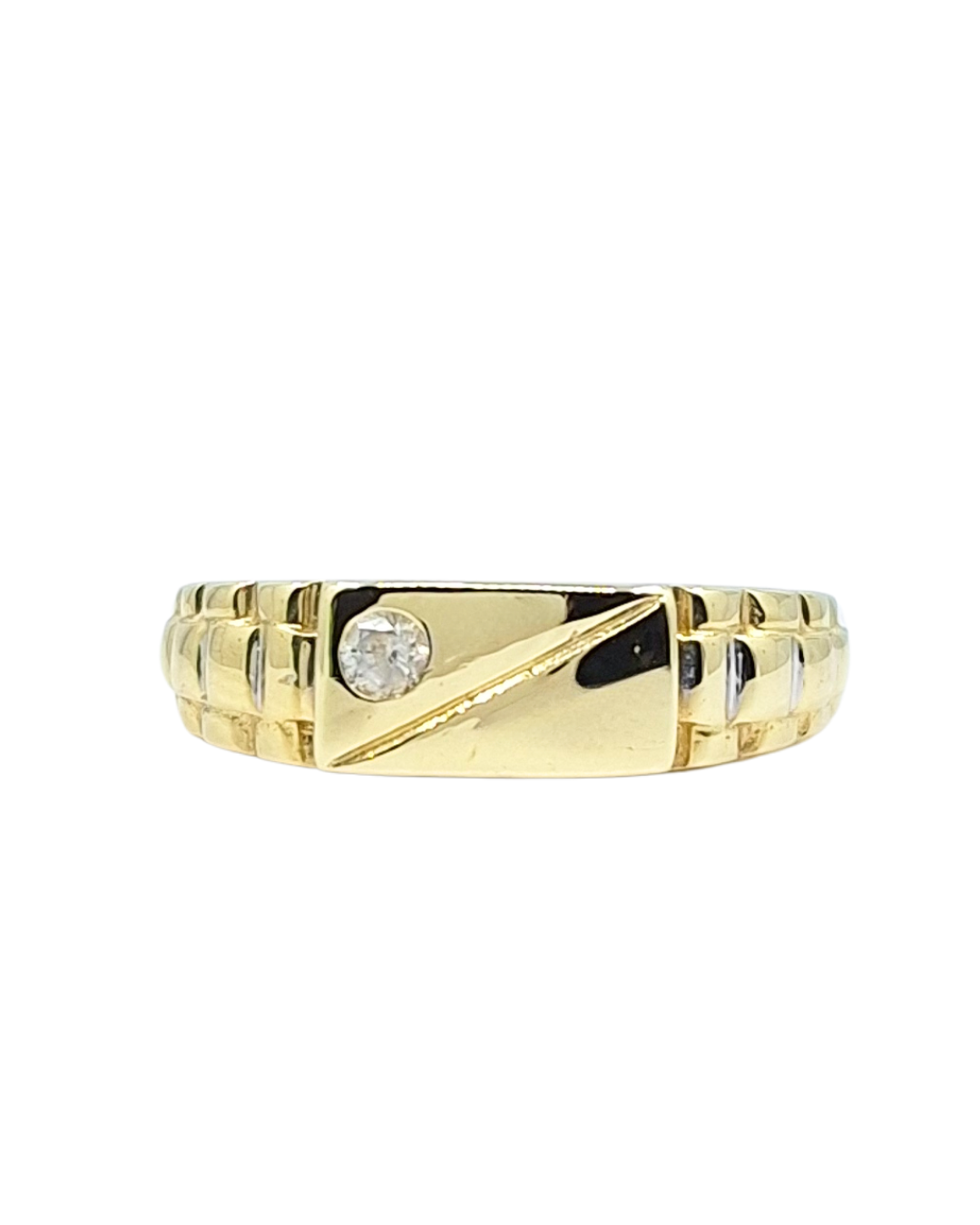 9ct Yellow Gold Rolex Style Cz Signet Ring