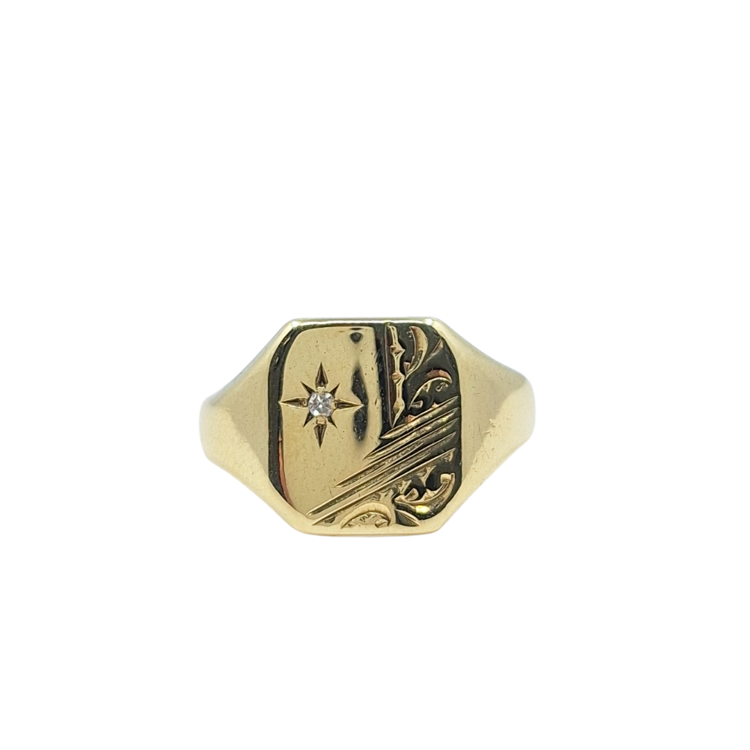 9ct Yellow Gold Cz Signet Ring