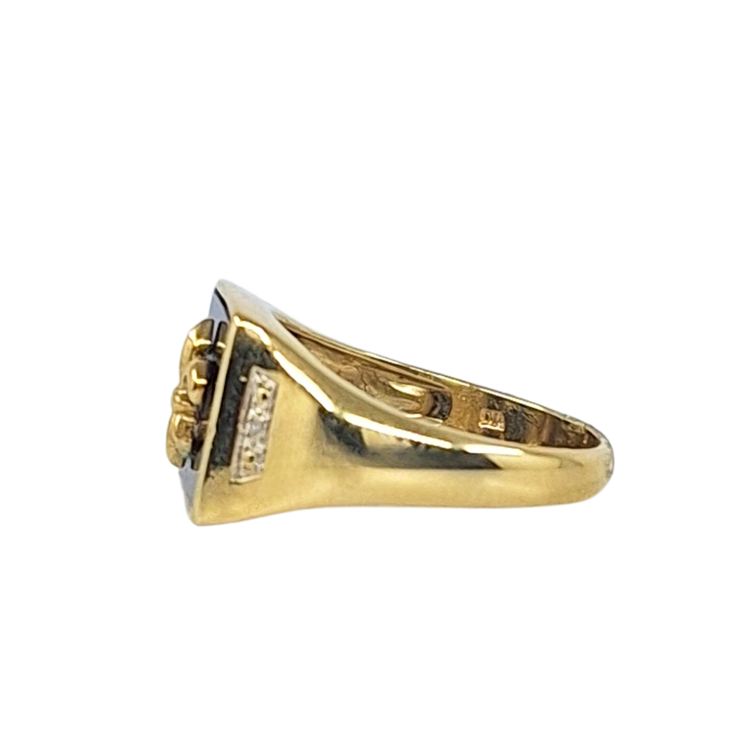 9ct Yellow Gold Fleur-De-Lis Onyx And Diamond Ring