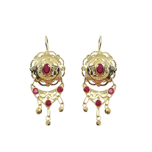 14ct Yellow Gold Red Cubic Zirconia Drop Earrings