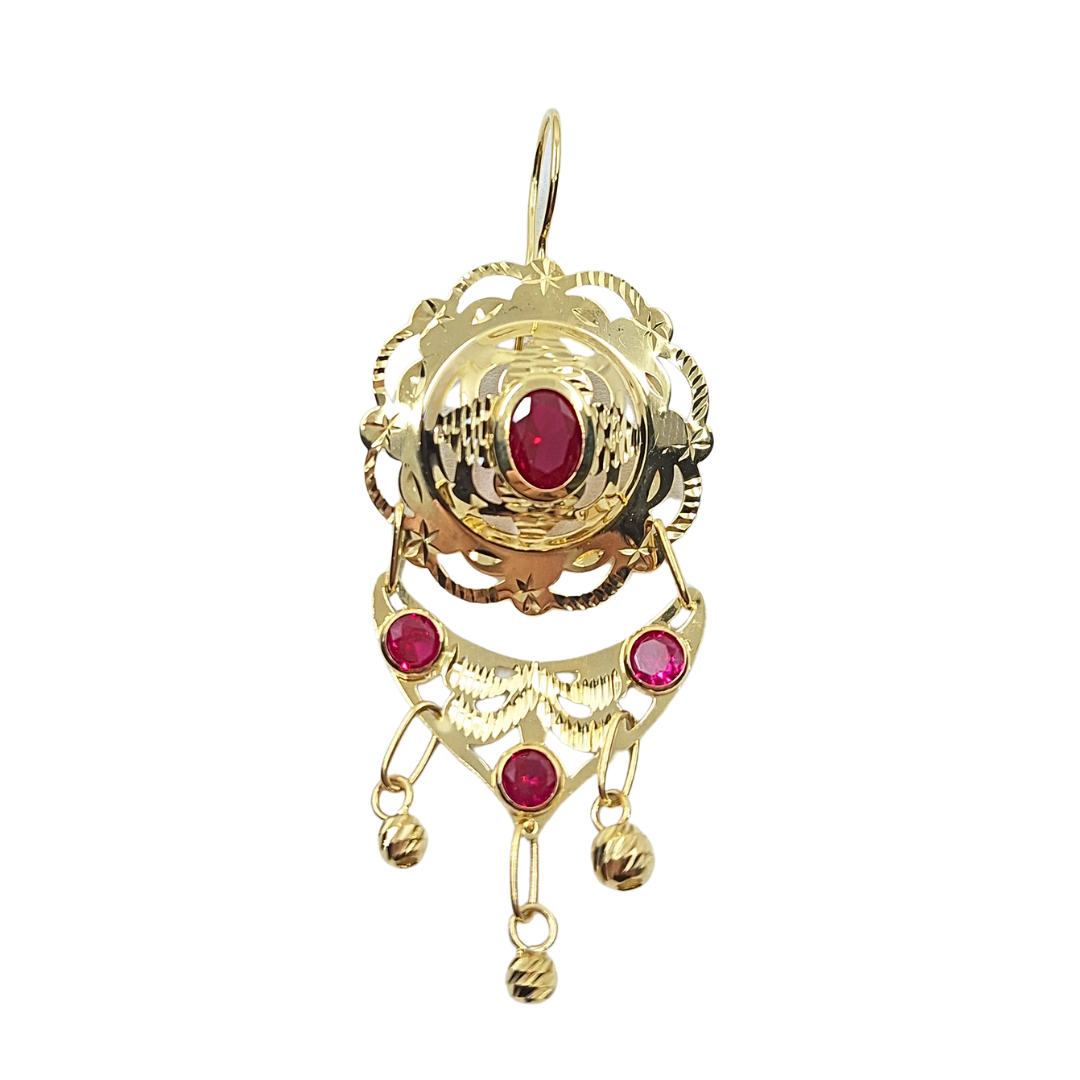 14ct Yellow Gold Red Cubic Zirconia Drop Earrings