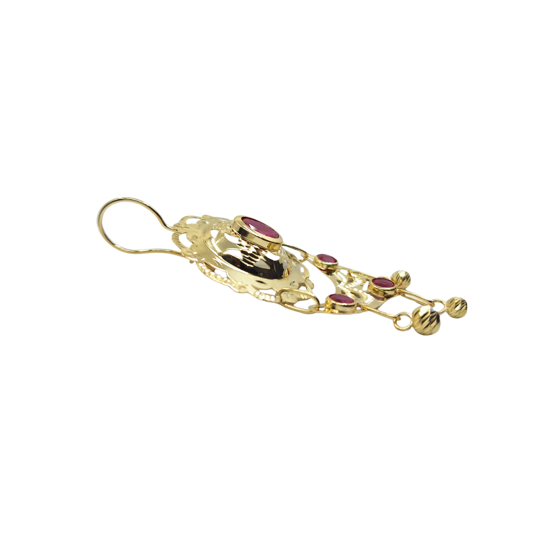 14ct Yellow Gold Red Cubic Zirconia Drop Earrings