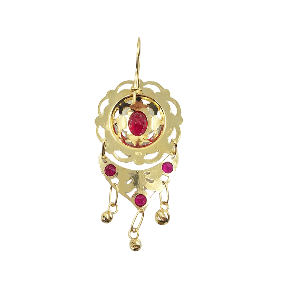14ct Yellow Gold Red Cubic Zirconia Drop Earrings