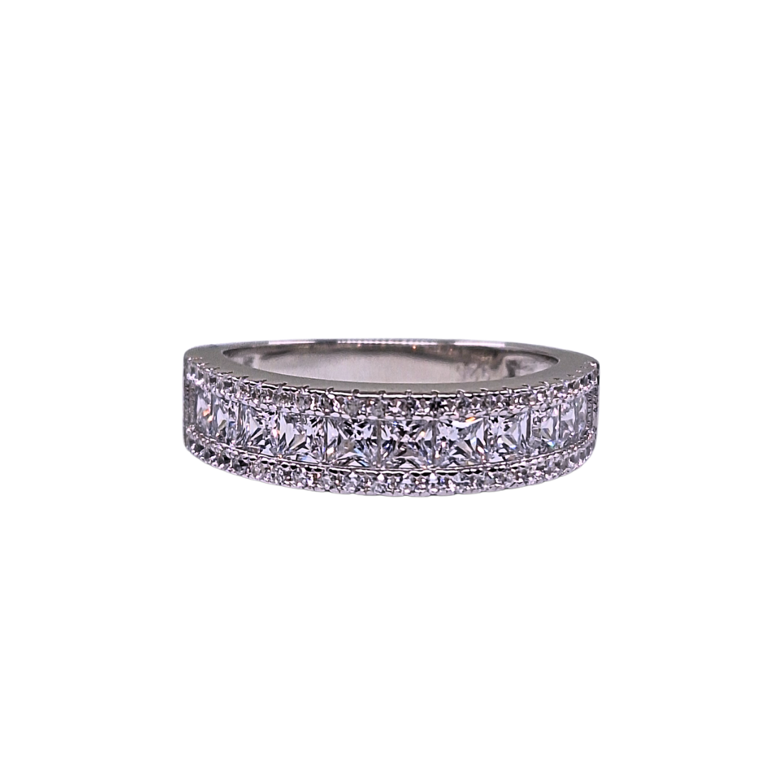 Silver Princess Cut Cubic Zirconia Band Ring