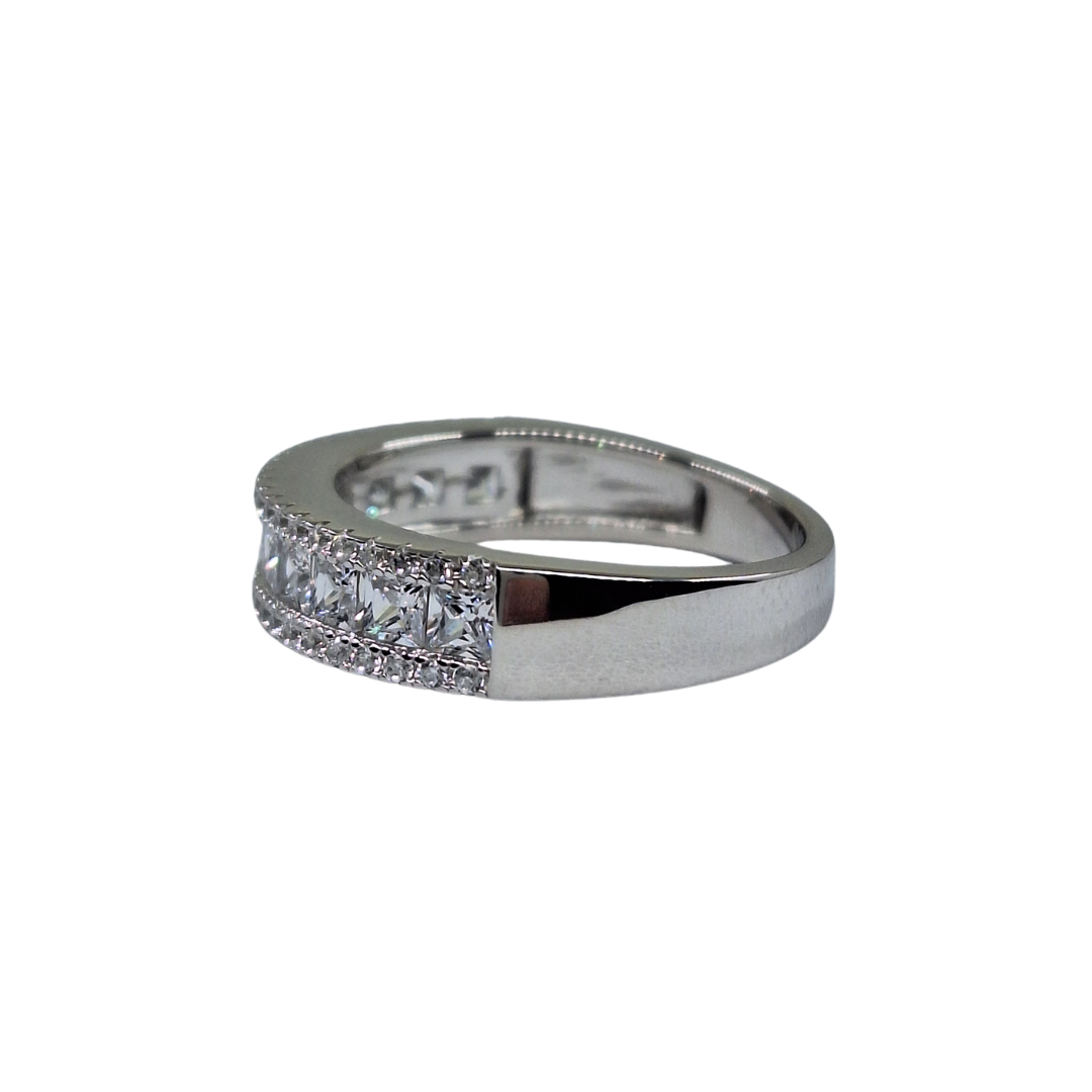 Silver Princess Cut Cubic Zirconia Band Ring