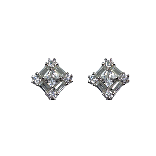 Silver Cubic Zirconia Baguette Cluster Studs