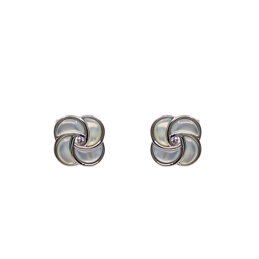 Silver White Shell Swirl Stud Earrings
