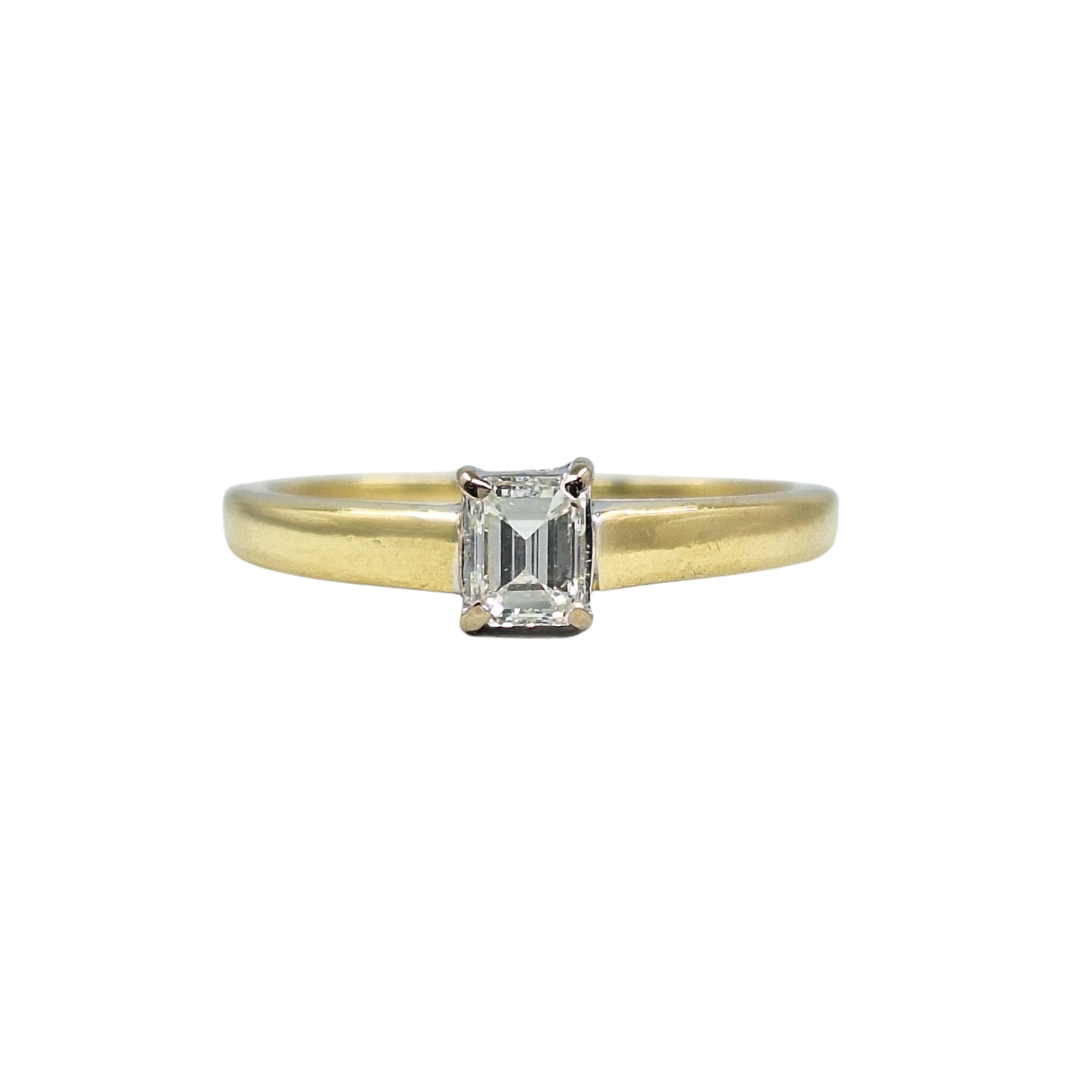 18ct Yellow Gold Emerald Cut Diamond Solitaire Ring
