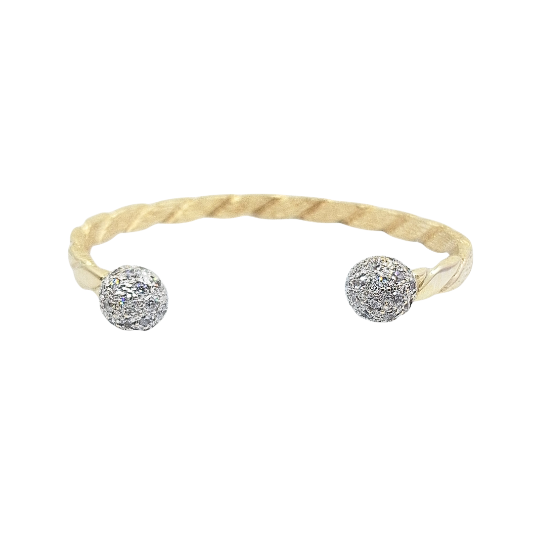 9ct Yellow Gold Solid Twist Cubic Zirconia Torque Bangle
