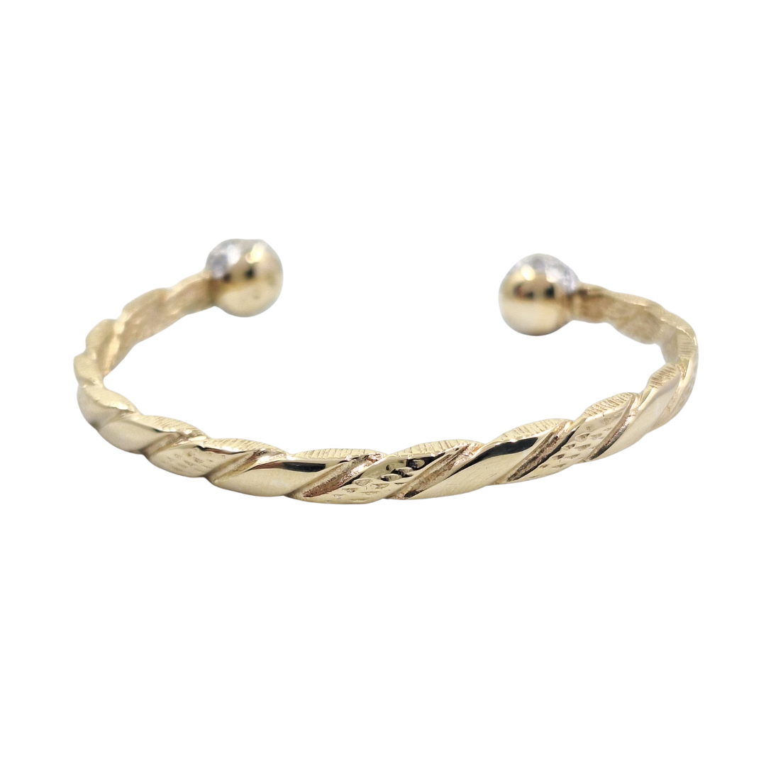 9ct Yellow Gold Solid Twist Cubic Zirconia Torque Bangle