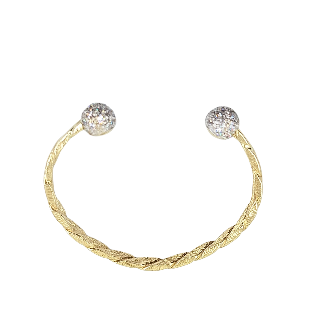 9ct Yellow Gold Solid Twist Cubic Zirconia Torque Bangle