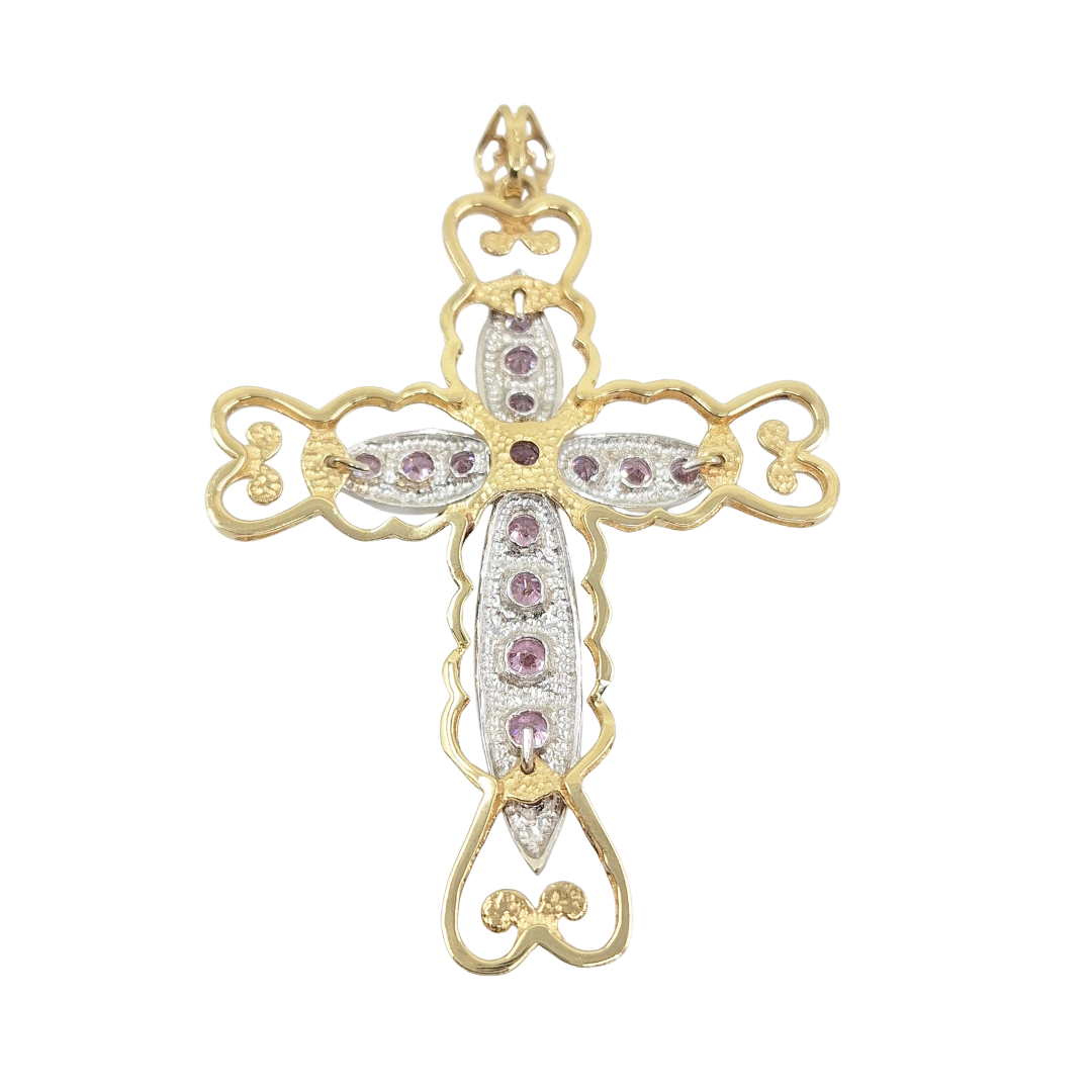9ct Yellow Gold Pink Cubic Zirconia Cross Pendant
