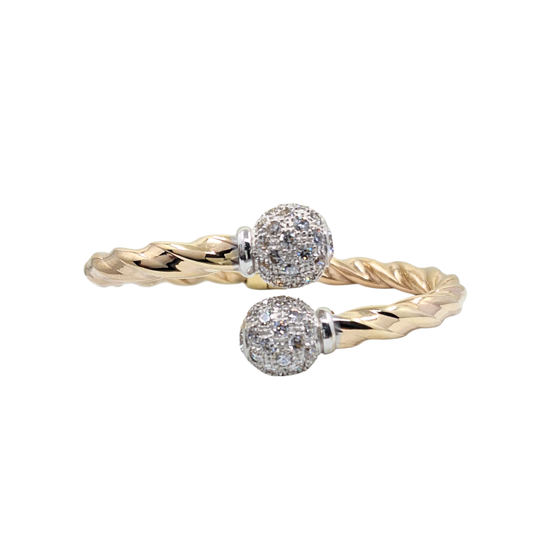 9ct Yellow Gold Cubic Zirconia Twist Torque Bangle