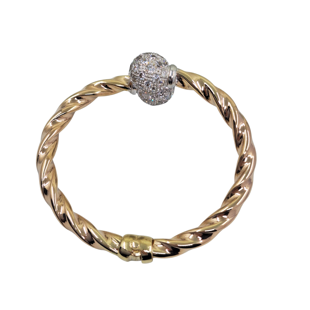 9ct Yellow Gold Cubic Zirconia Twist Torque Bangle